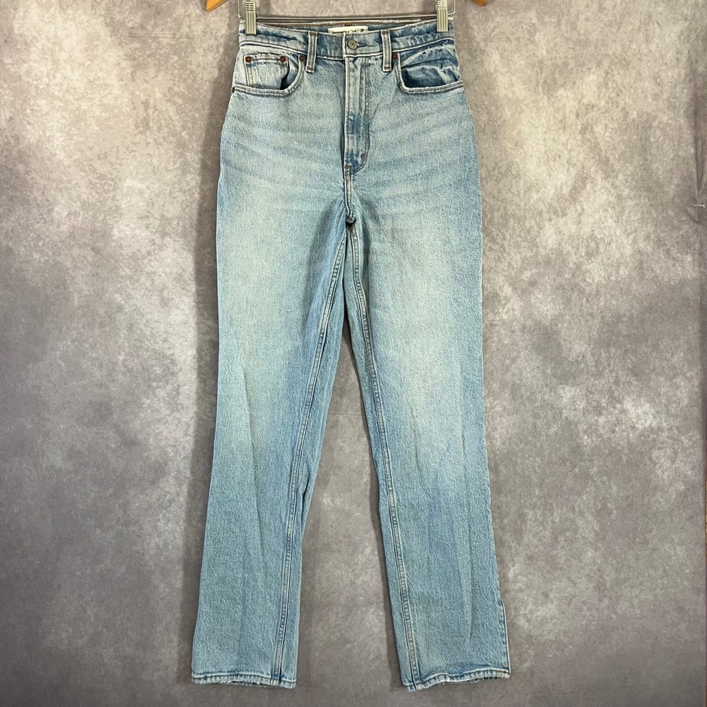 Abercrombie & Fitch 90s Straight Jeans Womens 26/2R Blue Curve Love Slit Hem
